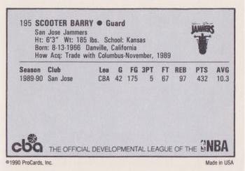1990-91 ProCards CBA #195 Scooter Barry Back