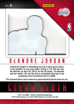 2014-15 Panini Totally Certified - Clear Cloth Jerseys Red #8 DeAndre Jordan Back