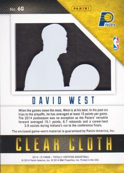 2014-15 Panini Totally Certified - Clear Cloth Jerseys Red #60 David West Back