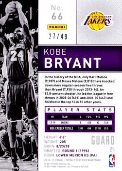 2014-15 Panini Totally Certified - Platinum Purple #66b Kobe Bryant Back