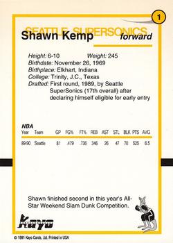 1990-91 Kayo Seattle SuperSonics #1 Shawn Kemp Back