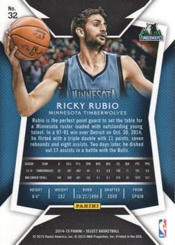 2014-15 Panini Select #32 Ricky Rubio Back