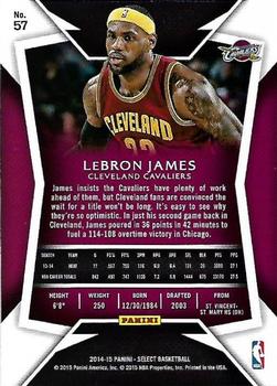 2014-15 Panini Select #57 LeBron James Back