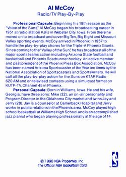 1989-90 Hoops - Announcers #NNO Al McCoy Back