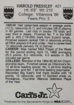 1989-90 Carl's Jr. Sacramento Kings #NNO Harold Pressley Back