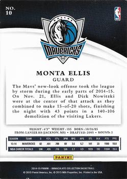 2014-15 Panini Immaculate Collection #10 Monta Ellis Back