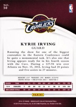 2014-15 Panini Immaculate Collection #50 Kyrie Irving Back