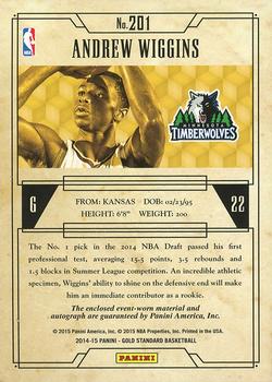 2014-15 Panini Gold Standard - Rookie Jersey Autographs Prime #201 Andrew Wiggins Back