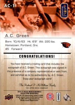 2014-15 Upper Deck NCAA March Madness - Gold Foil Autographs #AC-1 A.C. Green Back