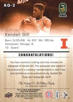2014-15 Upper Deck NCAA March Madness - Gold Foil Autographs #KG-2 Kendall Gill Back