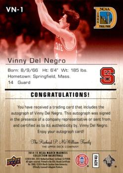 2014-15 Upper Deck NCAA March Madness - Gold Foil Autographs #VN-1 Vinny Del Negro Back