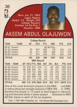 1991 Hoops 100 Superstars #36 Akeem Olajuwon Back