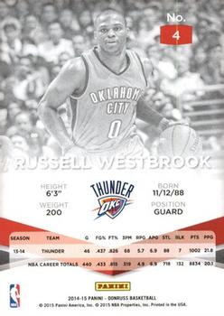 2014-15 Donruss - Elite #4 Russell Westbrook Back