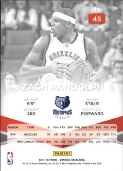2014-15 Donruss - Elite #45 Zach Randolph Back