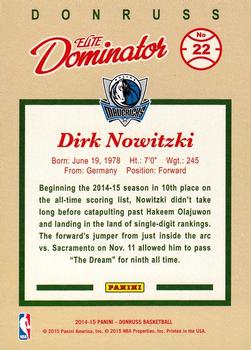 2014-15 Donruss - Elite Dominators #22 Dirk Nowitzki Back