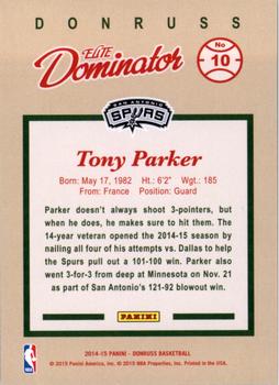 2014-15 Donruss - Elite Dominators #10 Tony Parker Back