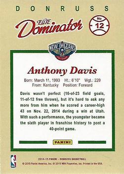 2014-15 Donruss - Elite Dominators #12 Anthony Davis Back