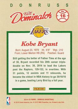 2014-15 Donruss - Elite Dominators #16 Kobe Bryant Back