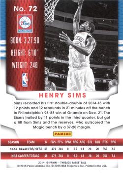 2014-15 Panini Threads #72 Henry Sims Back