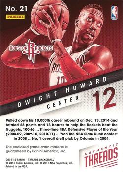 2014-15 Panini Threads - Authentic Threads #21 Dwight Howard Back