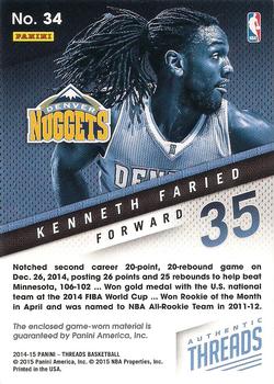 2014-15 Panini Threads - Authentic Threads #34 Kenneth Faried Back