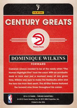2014-15 Panini Threads - Century Greats #7 Dominique Wilkins Back