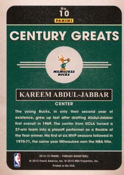 2014-15 Panini Threads - Century Greats #10 Kareem Abdul-Jabbar Back