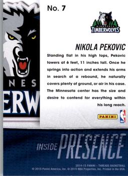 2014-15 Panini Threads - Inside Presence #7 Nikola Pekovic Back