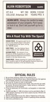 1988-89 Diamond Shamrock San Antonio Spurs #NNO Alvin Robertson Back