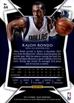 2014-15 Panini Select - Prizms Silver #64 Rajon Rondo Back