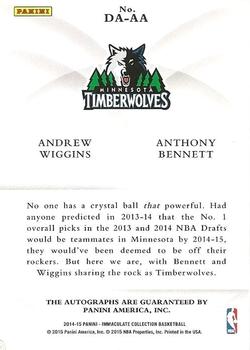 2014-15 Panini Immaculate Collection - Dual Autographs #DA-AA Andrew Wiggins / Anthony Bennett Back