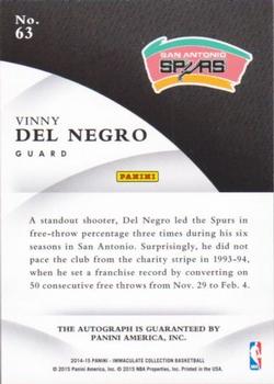 2014-15 Panini Immaculate Collection - INK #63 Vinny Del Negro Back