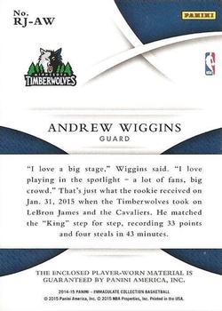 2014-15 Panini Immaculate Collection - Rookie Jerseys #RJ-AW Andrew Wiggins Back