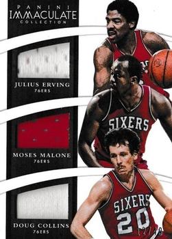 2014-15 Panini Immaculate Collection - Trios Relics #T-PHI Julius Erving / Moses Malone / Doug Collins Front