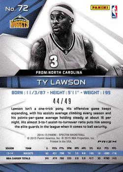 2014-15 Panini Spectra - Blue Prizms #72 Ty Lawson Back