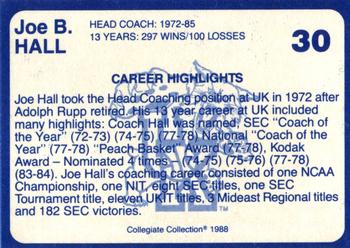 1988-89 Kentucky's Finest Collegiate Collection #30 Joe B. Hall Back