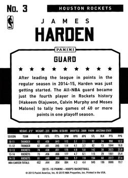 2015-16 Hoops #3 James Harden Back