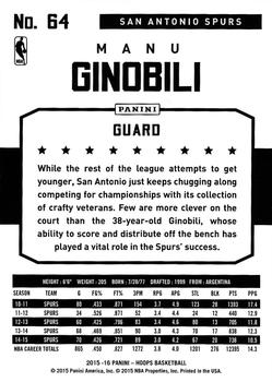 2015-16 Hoops #64 Manu Ginobili Back