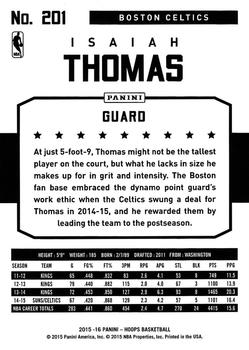 2015-16 Hoops #201 Isaiah Thomas Back