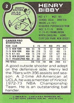 1977-78 Topps - White Backs #2 Henry Bibby Back