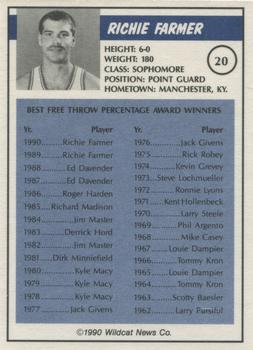 1989-90 Kentucky Wildcats Big Blue Awards #20 Richie Farmer Back