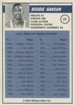 1989-90 Kentucky Wildcats Big Blue Awards #21 Reggie Hanson Back