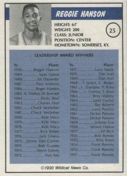 1989-90 Kentucky Wildcats Big Blue Awards #25 Reggie Hanson Back