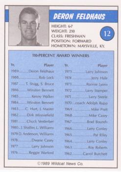 1988-89 Kentucky Wildcats Big Blue Awards #12 Deron Feldhaus Back