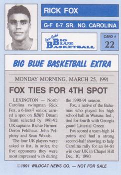 1990-91 Kentucky Wildcats Big Blue Magazine Dream Team/Award Winners #22 Rick Fox Back