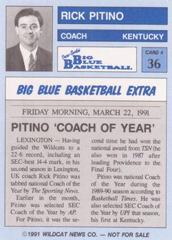 1990-91 Kentucky Wildcats Big Blue Magazine Dream Team/Award Winners #36 Rick Pitino Back