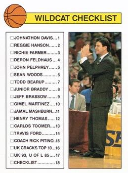 1991-92 Kentucky Wildcats Big Blue Magazine #18 Checklist Front
