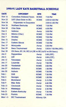 1990-91 Kentucky Lady Kats Schedules #NNO Jocelyn Mills Back