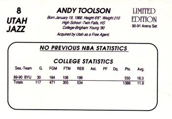 1990-91 Star Utah Jazz Arena #8 Andy Toolson Back