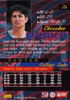 1996 Signature Rookies Supreme #26 Cherokee Parks Back